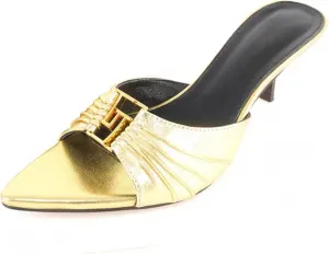 Huntarry Womens Kitten Heels Mules with Pointed Peep Toe Slip On Heeled Sandals Faux Leather Comfort Shoes