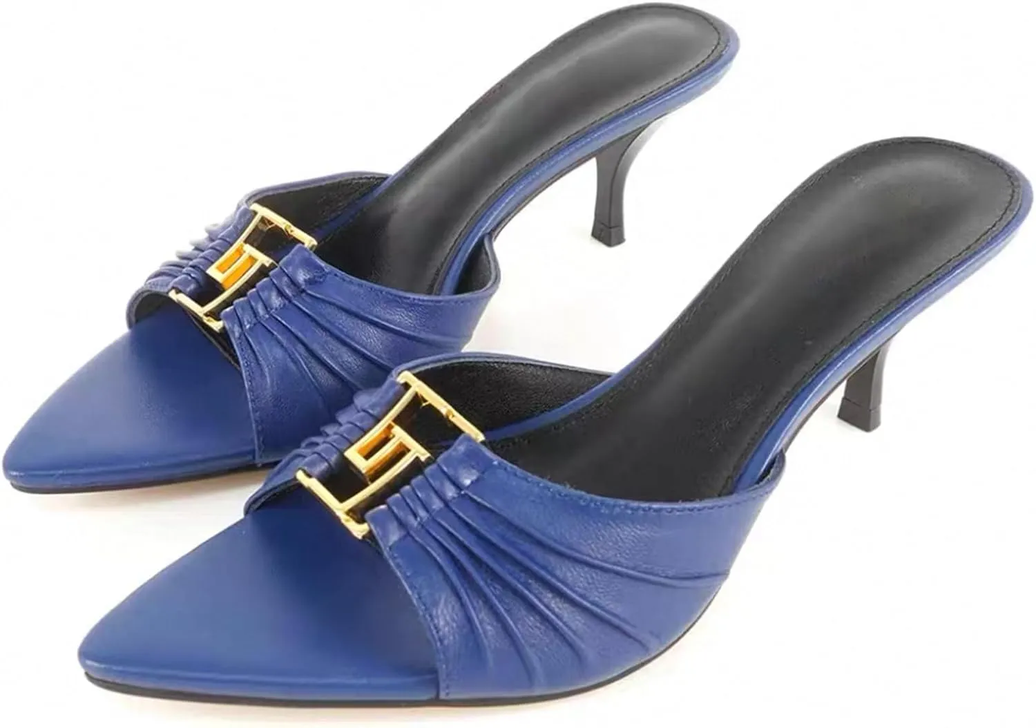 Huntarry Womens Kitten Heels Mules with Pointed Peep Toe Slip On Heeled Sandals Faux Leather Comfort Shoes