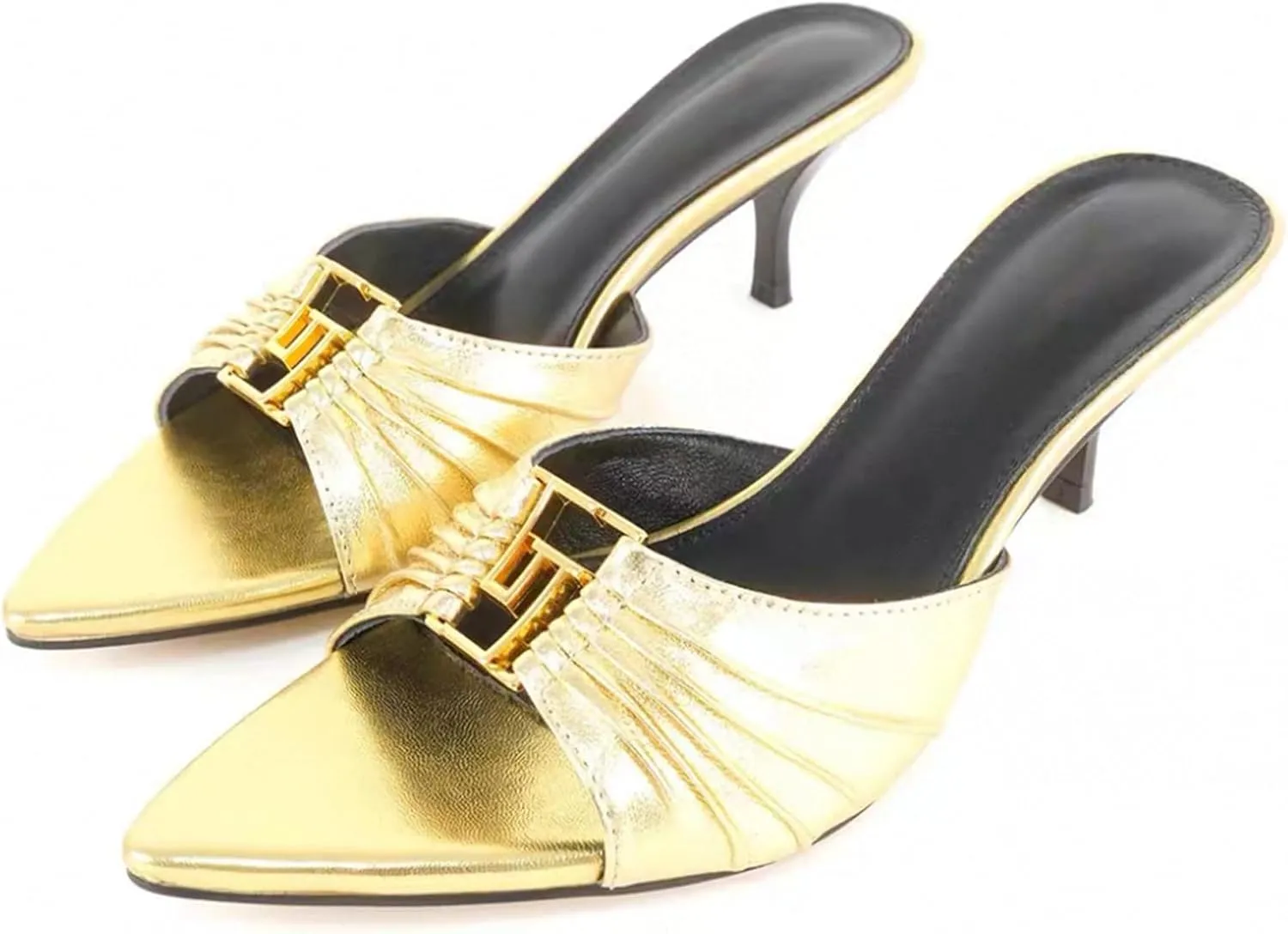 Huntarry Womens Kitten Heels Mules with Pointed Peep Toe Slip On Heeled Sandals Faux Leather Comfort Shoes