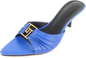 Huntarry Womens Kitten Heels Mules with Pointed Peep Toe Slip On Heeled Sandals Faux Leather Comfort Shoes