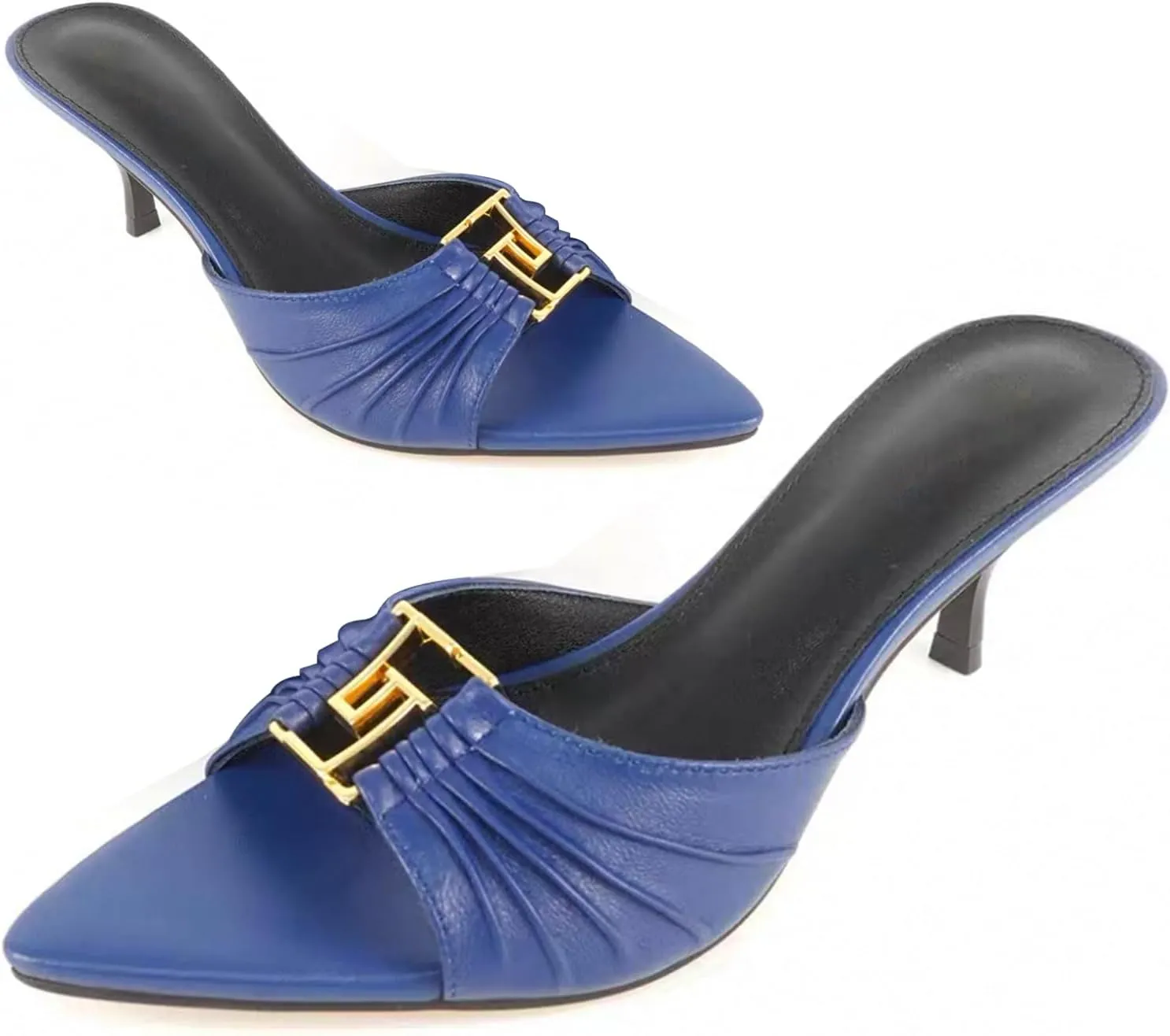 Huntarry Womens Kitten Heels Mules with Pointed Peep Toe Slip On Heeled Sandals Faux Leather Comfort Shoes