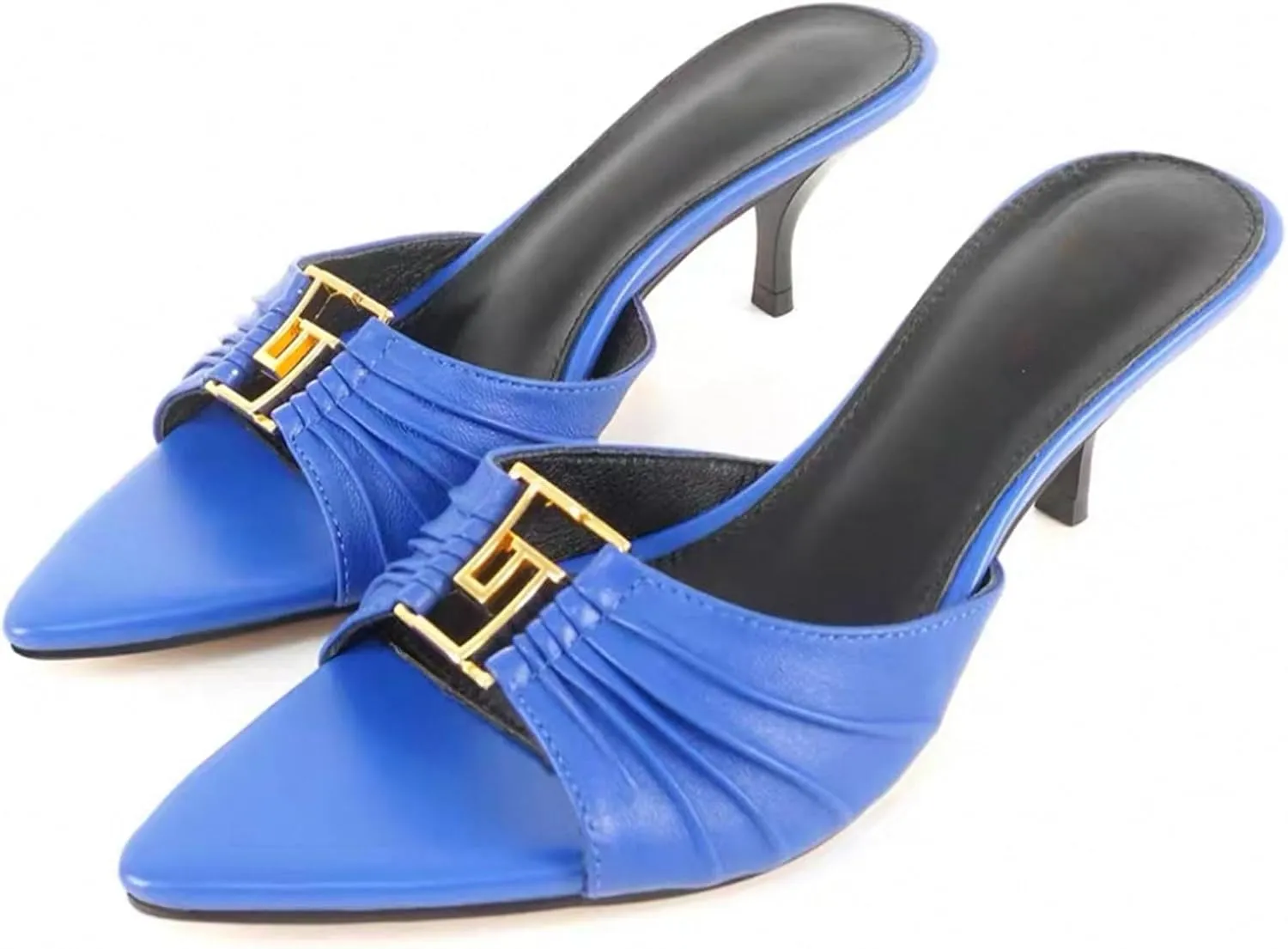 Huntarry Womens Kitten Heels Mules with Pointed Peep Toe Slip On Heeled Sandals Faux Leather Comfort Shoes