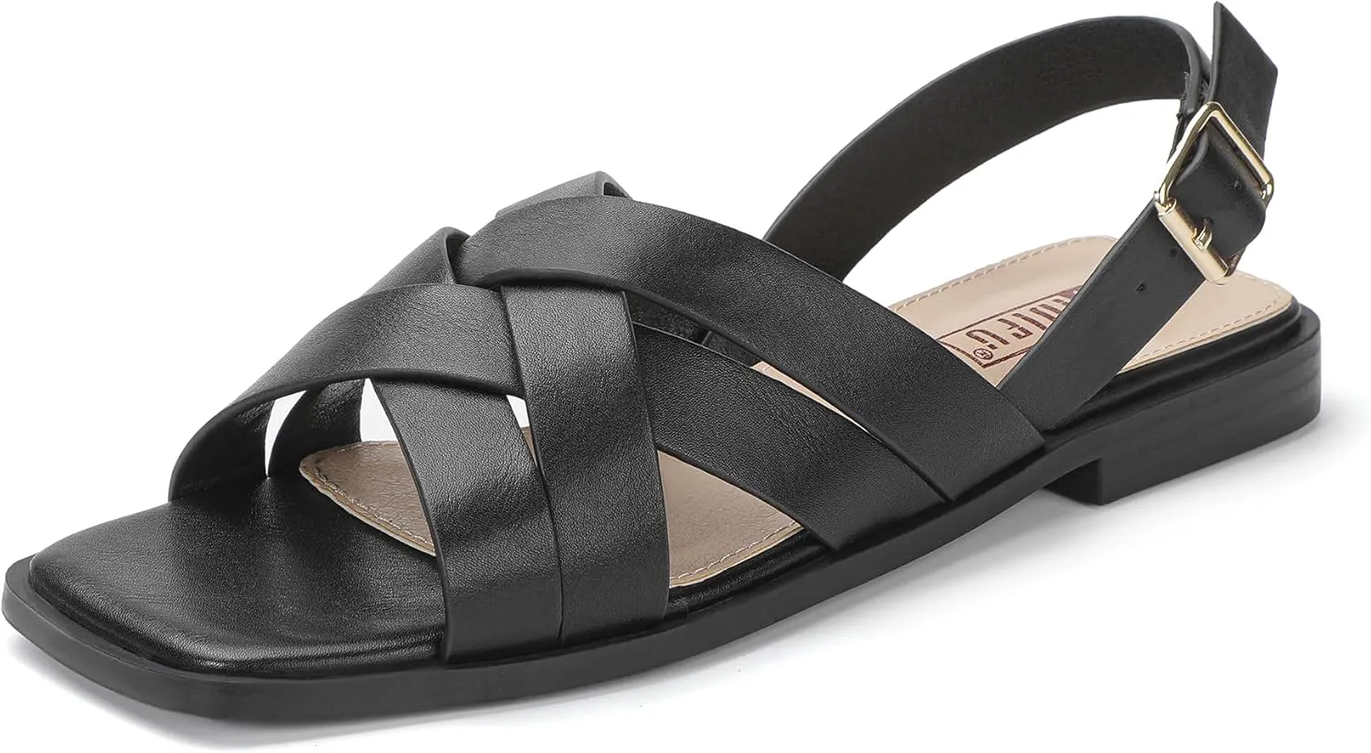 IDIFU Strappy Flat Sandals for Women Square Open Toe Summer Beach Dressy Dress Ladies Comfortable Cute Comfy Trendy Casual Buckle Slingback Sandals with Back Strap
