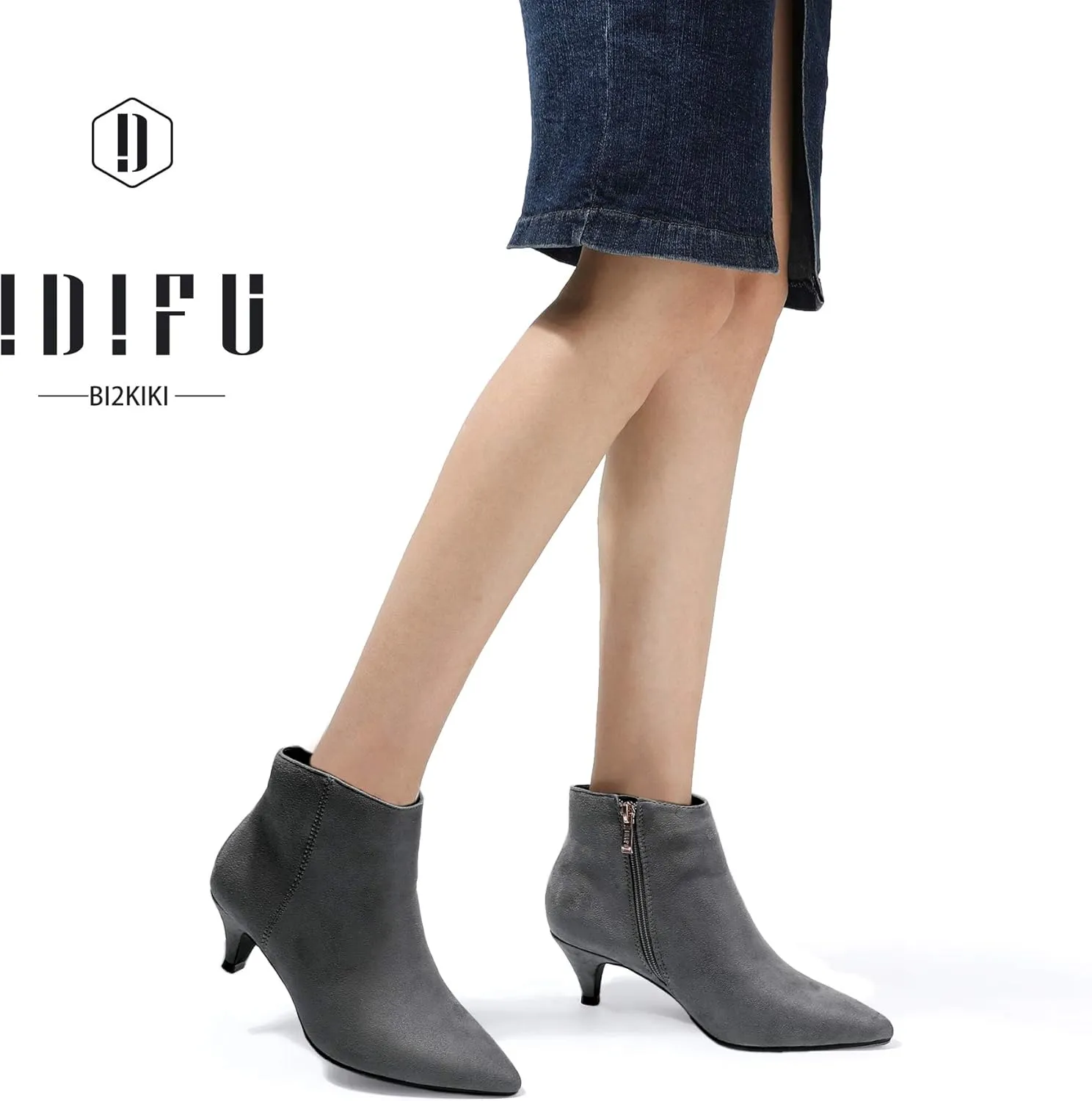 IDIFU Women Booties Low Kitten Heel Ankle Boots Pointed Toe Short Boots Dress Sexy Shoes