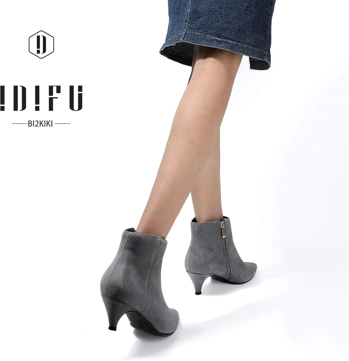 IDIFU Women Booties Low Kitten Heel Ankle Boots Pointed Toe Short Boots Dress Sexy Shoes