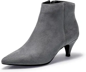 IDIFU Women Booties Low Kitten Heel Ankle Boots Pointed Toe Short Boots Dress Sexy Shoes