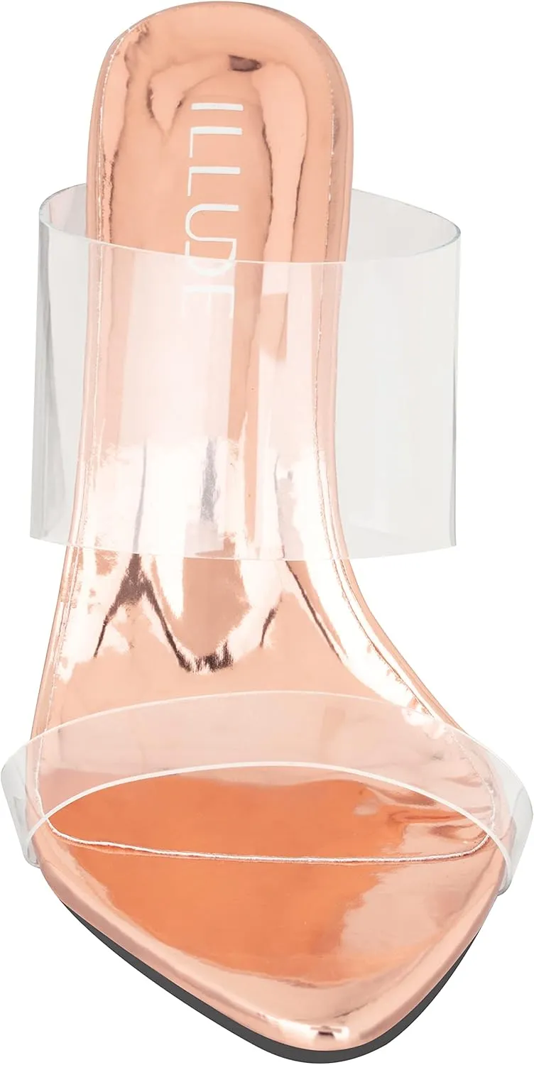 ILLUDE Women’s Clear Pointed Toe Sandals Stiletto Heels Transparent Strap High Heels Slip on Mules