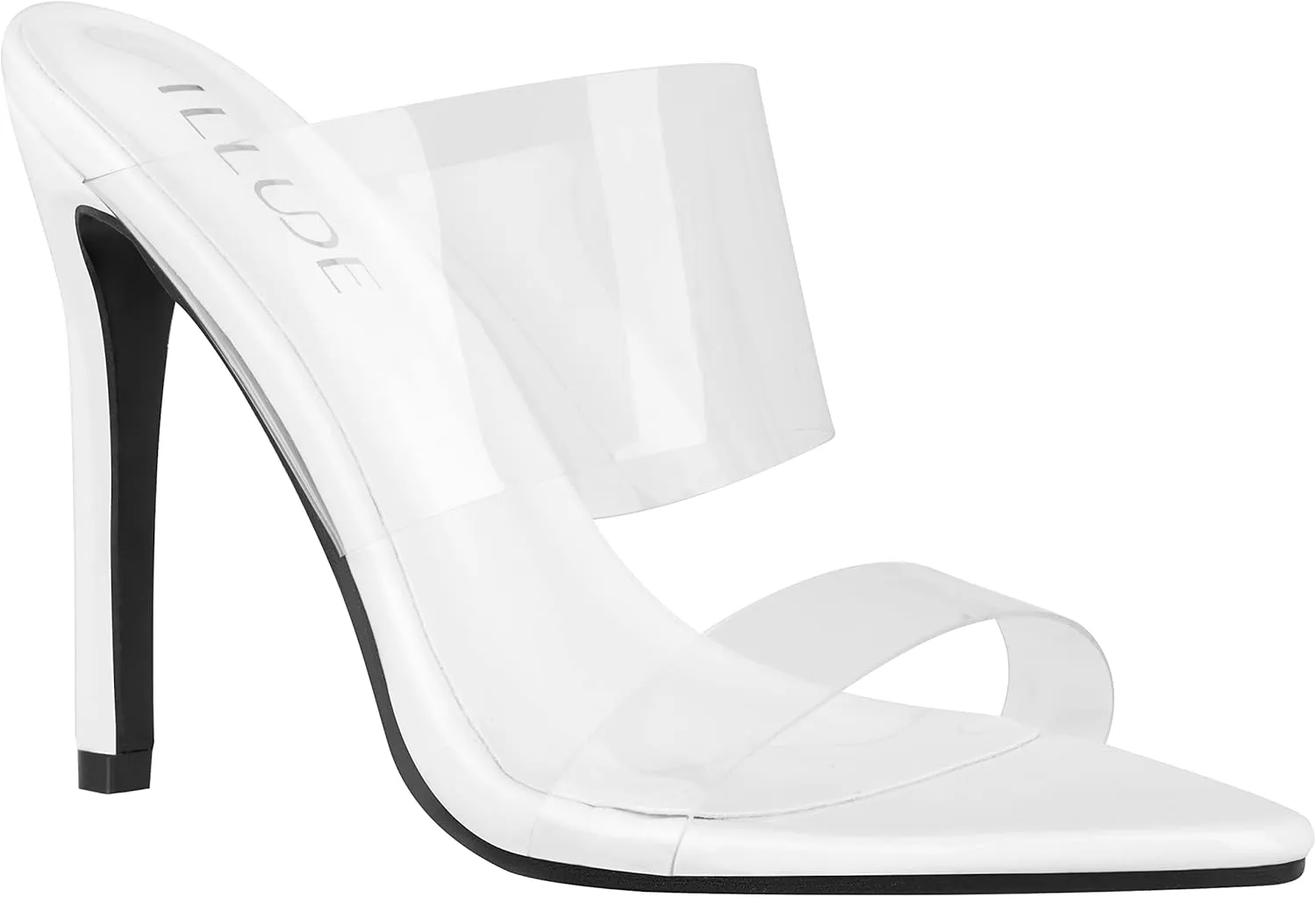 ILLUDE Women’s Clear Pointed Toe Sandals Stiletto Heels Transparent Strap High Heels Slip on Mules