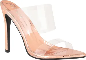 ILLUDE Women’s Clear Pointed Toe Sandals Stiletto Heels Transparent Strap High Heels Slip on Mules