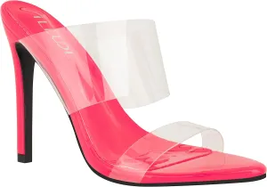 ILLUDE Women’s Clear Pointed Toe Sandals Stiletto Heels Transparent Strap High Heels Slip on Mules