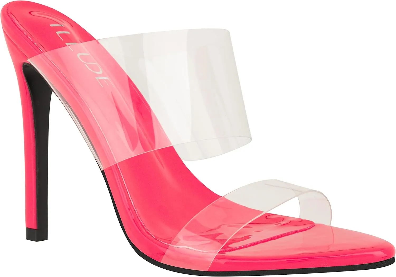 ILLUDE Women’s Clear Pointed Toe Sandals Stiletto Heels Transparent Strap High Heels Slip on Mules