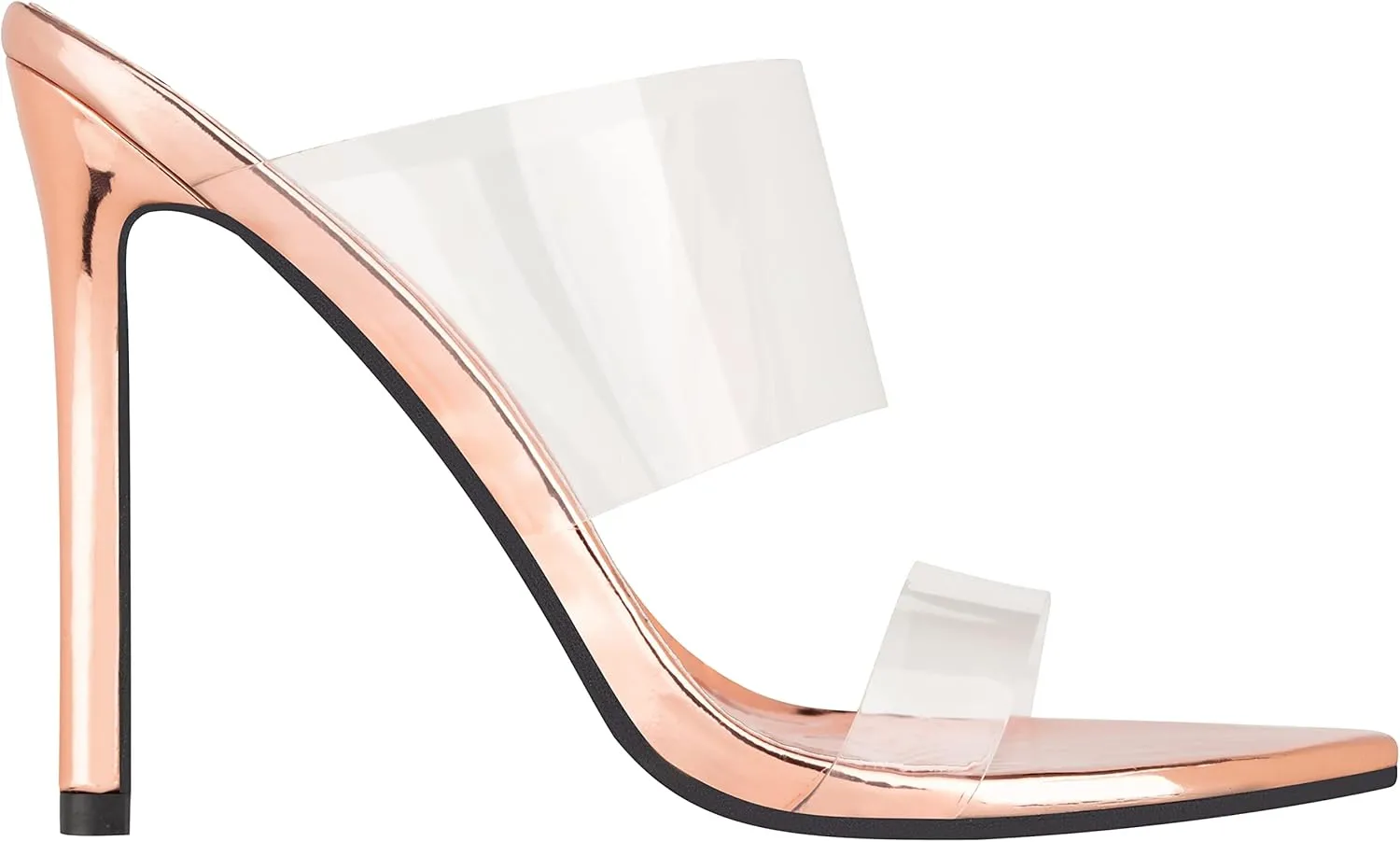 ILLUDE Women’s Clear Pointed Toe Sandals Stiletto Heels Transparent Strap High Heels Slip on Mules