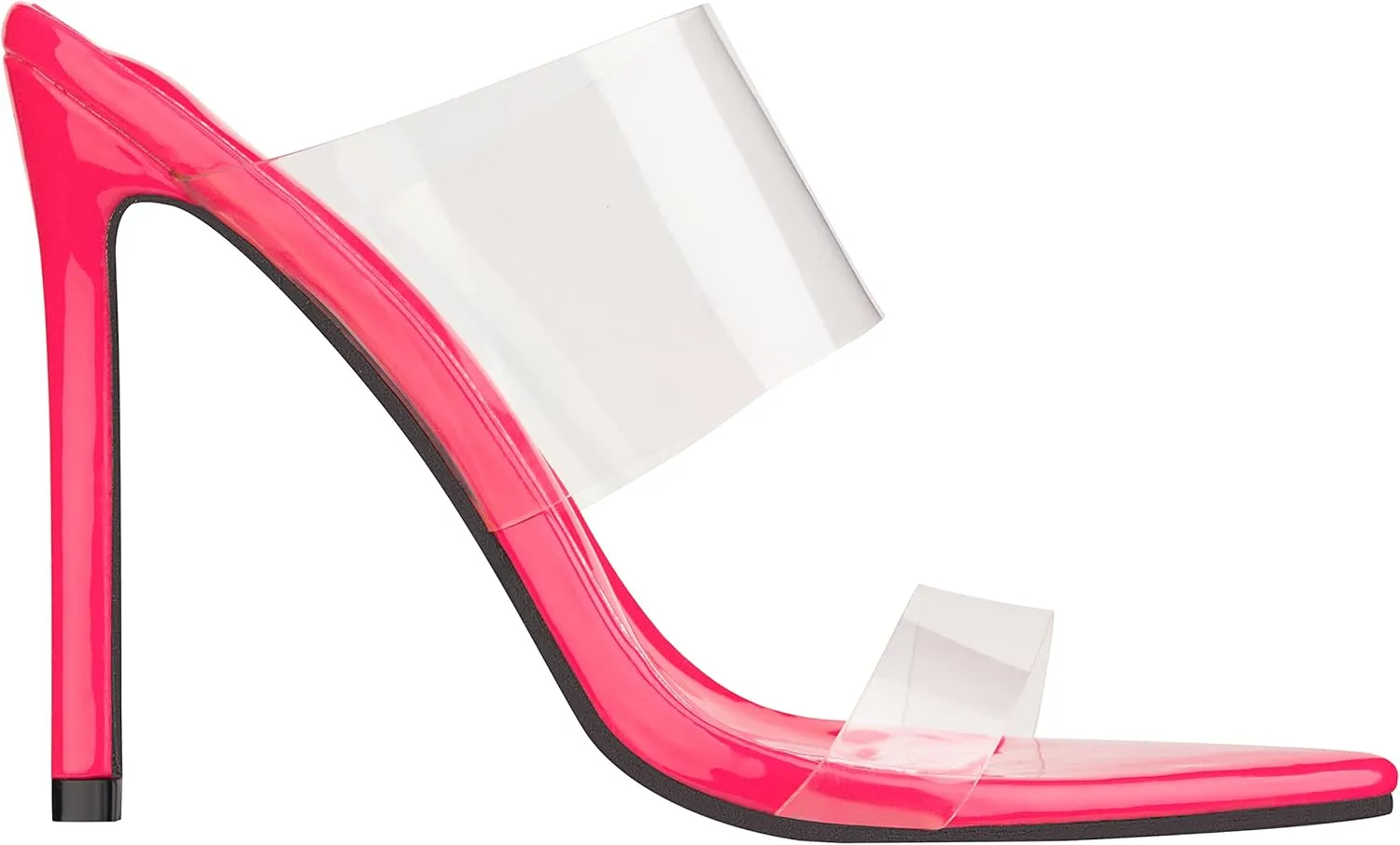 ILLUDE Women’s Clear Pointed Toe Sandals Stiletto Heels Transparent Strap High Heels Slip on Mules