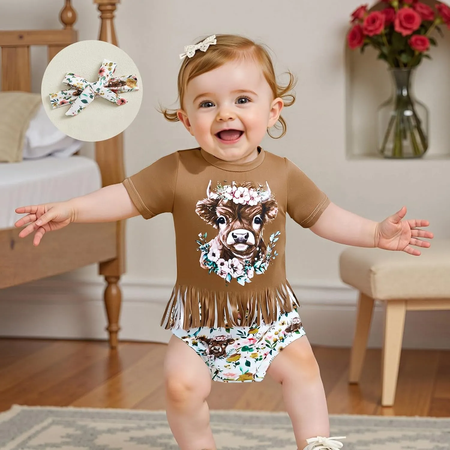 Infant Baby Girl Summer Outfit Letter Short Sleeve T-Shirt Western Boots/Car Shorts Headband 3Pcs Set Cowgirl Outfit