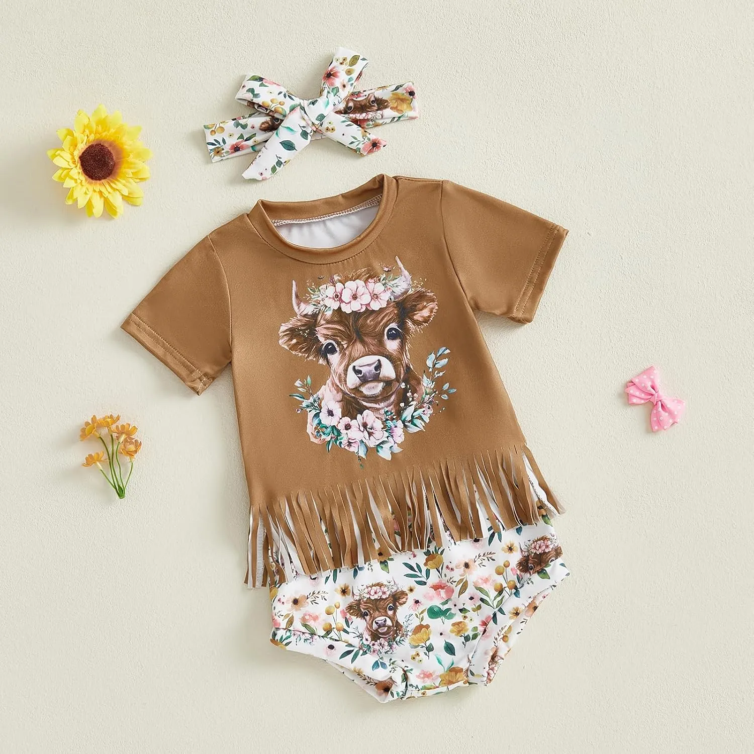 Infant Baby Girl Summer Outfit Letter Short Sleeve T-Shirt Western Boots/Car Shorts Headband 3Pcs Set Cowgirl Outfit