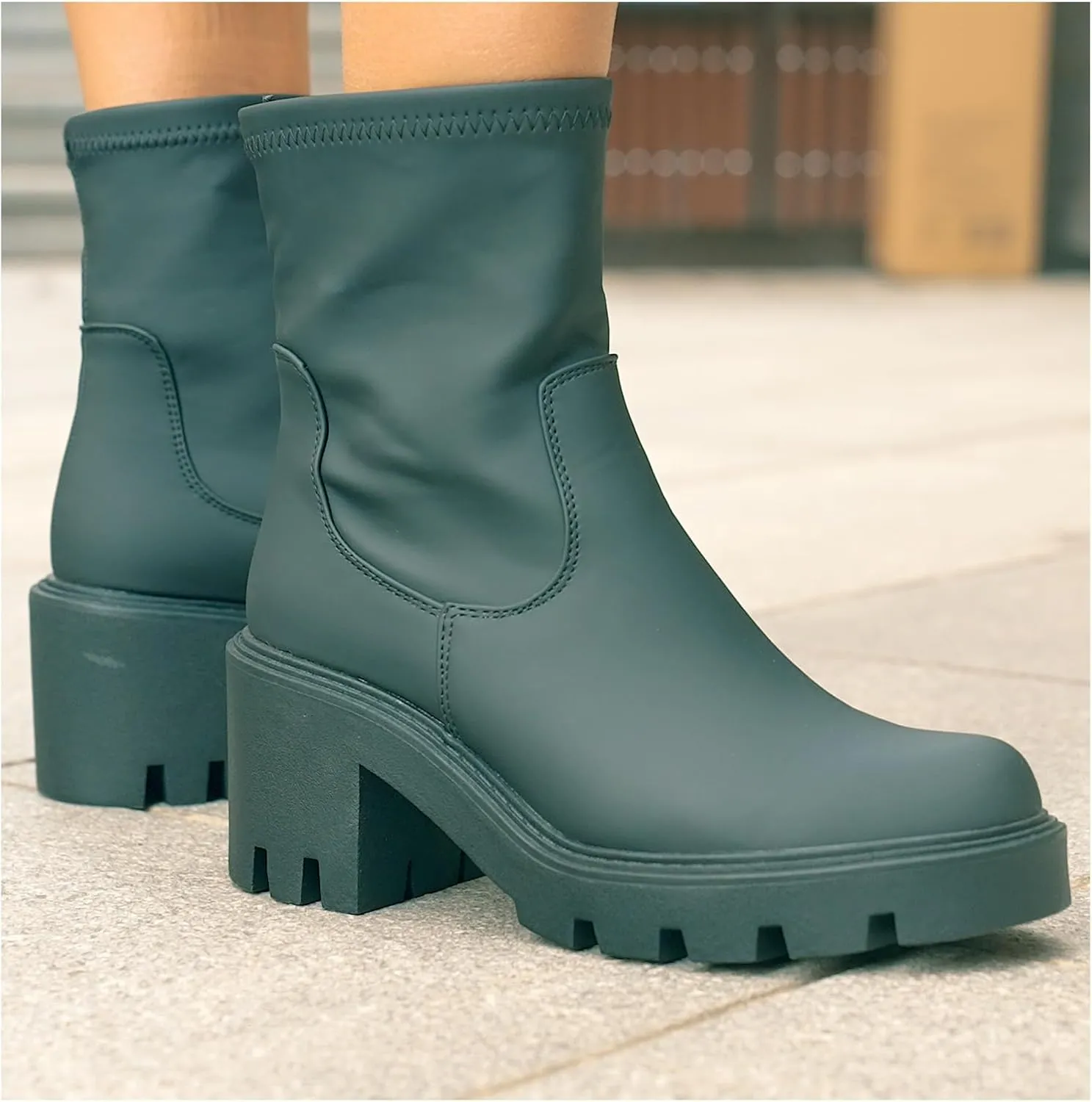 IXU 2024 Women's Chelsea Boots Chunky Boots For Women Platform Ankle Pull-On Lug Sole Elastic Fall Black Fashion Booties Shoe