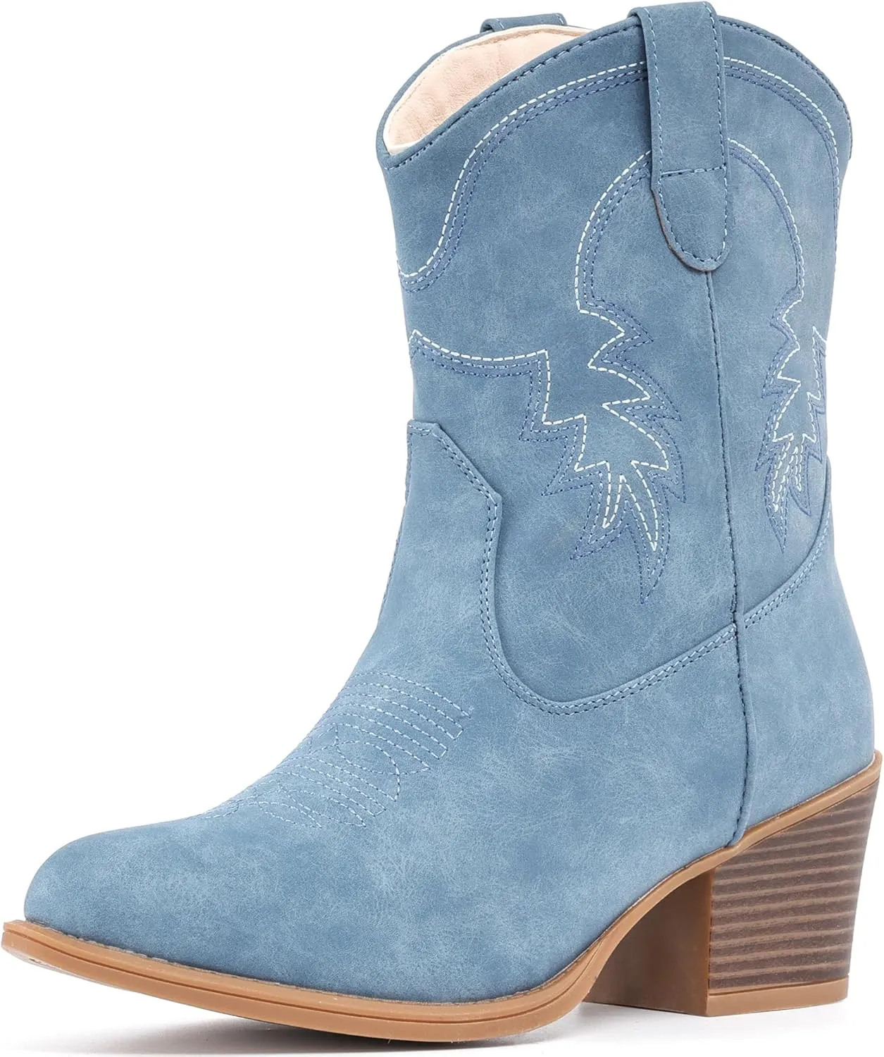 IXU Cowboy Boots for Women Ankle Cowgirl Booties Wide Mid Calf Pointed Toe Western Boots Short Chunky Classic Booties