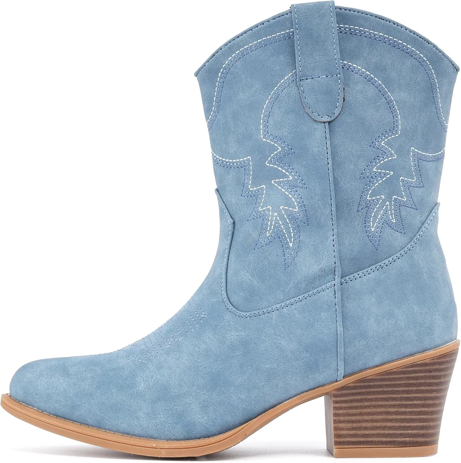 IXU Cowboy Boots for Women Ankle Cowgirl Booties Wide Mid Calf Pointed Toe Western Boots Short Chunky Classic Booties