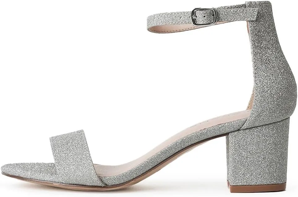 J. Adams Daisy Heeled Sandals - Ankle Strap Low Block, Open Toe Dress Pumps, Chunky Heels - Dressy Shoes for Women - Bridal, Wedding, Summer Sandals
