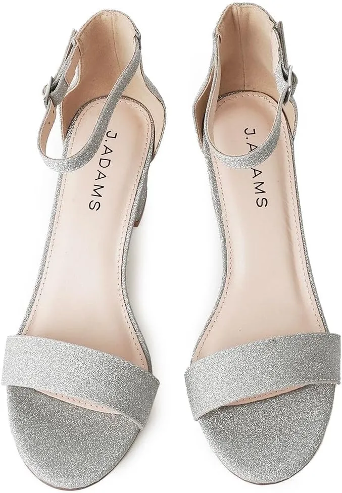 J. Adams Daisy Heeled Sandals - Ankle Strap Low Block, Open Toe Dress Pumps, Chunky Heels - Dressy Shoes for Women - Bridal, Wedding, Summer Sandals
