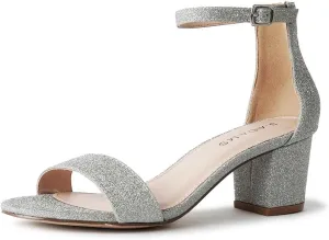 J. Adams Daisy Heeled Sandals - Ankle Strap Low Block, Open Toe Dress Pumps, Chunky Heels - Dressy Shoes for Women - Bridal, Wedding, Summer Sandals