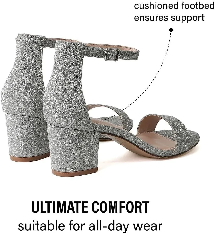 J. Adams Daisy Heeled Sandals - Ankle Strap Low Block, Open Toe Dress Pumps, Chunky Heels - Dressy Shoes for Women - Bridal, Wedding, Summer Sandals