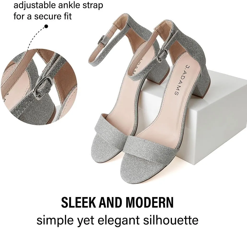 J. Adams Daisy Heeled Sandals - Ankle Strap Low Block, Open Toe Dress Pumps, Chunky Heels - Dressy Shoes for Women - Bridal, Wedding, Summer Sandals