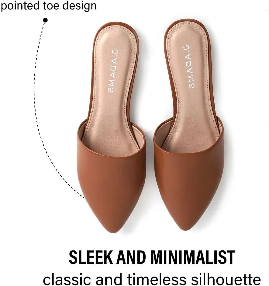 J. Adams Lennox Mules for Women - Closed Pointed Toe Flat Heel Slides