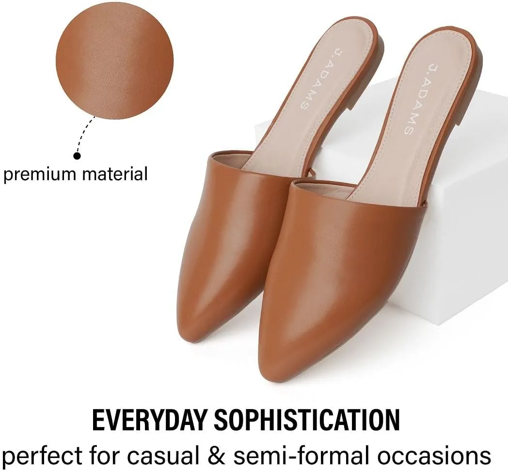 J. Adams Lennox Mules for Women - Closed Pointed Toe Flat Heel Slides