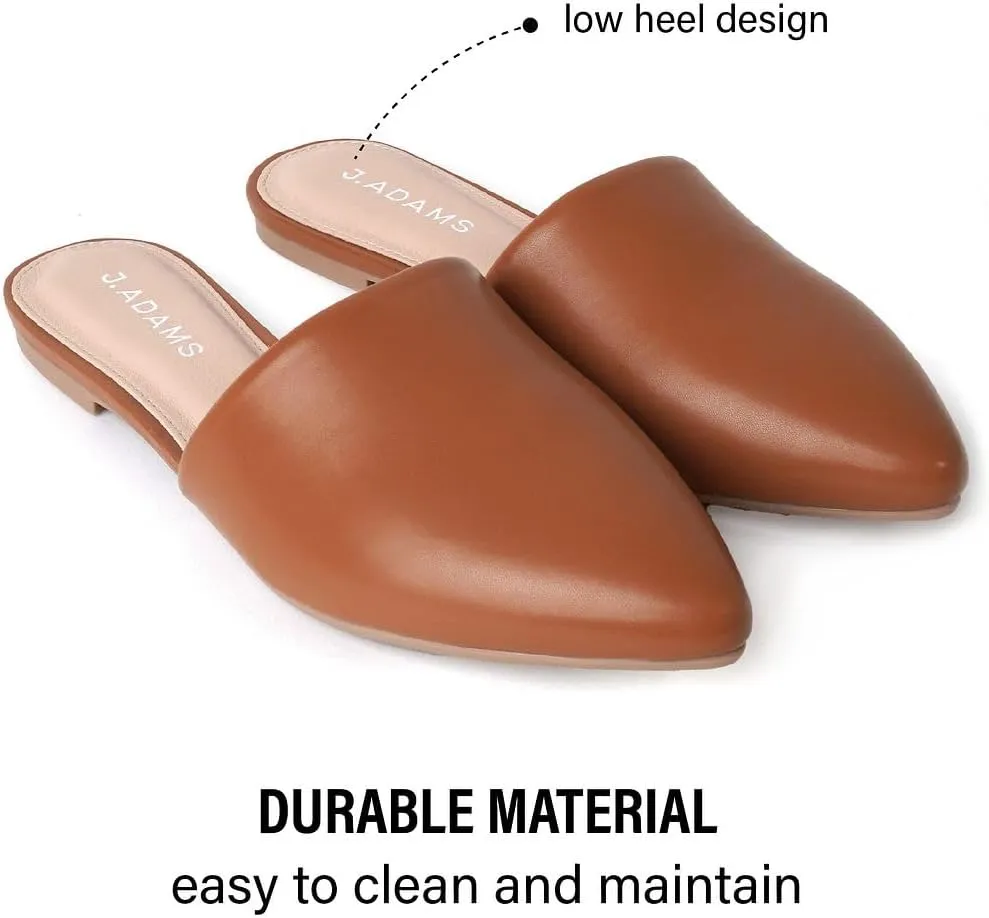J. Adams Lennox Mules for Women - Closed Pointed Toe Flat Heel Slides