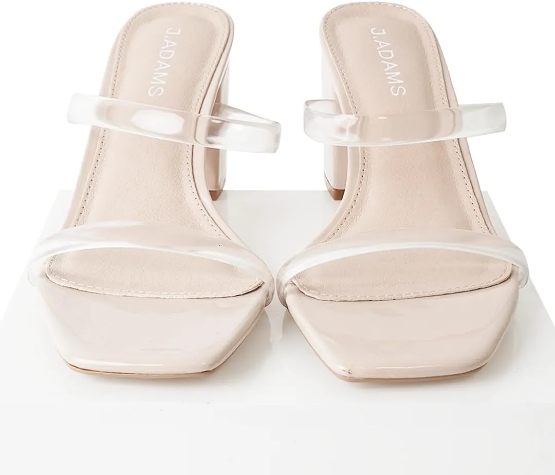 J. Adams Stormi Heeled Sandals Women Dressy Summer Flat Mules- Square Toe Double Band Low Block Heel Sandals - Chunky Sandals for Women - Summer Sandals, Womens Dress Sandals, Women's Heeled Sandals