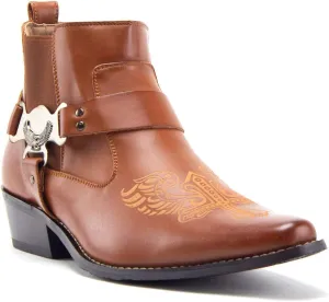 Jazame Cowboy Boots for Men Western Style Ankle High Motorcycle Riding Pointy Toe Moto Dress Boots men's western boots Buckle Design Botas