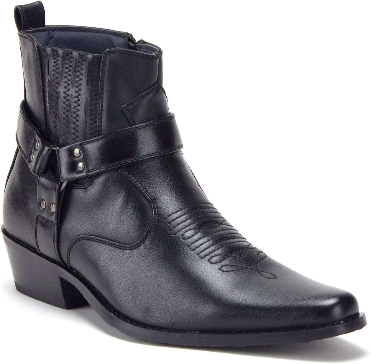 Jazame Cowboy Boots for Men Western Style Ankle High Motorcycle Riding Pointy Toe Moto Dress Boots men's western boots Buckle Design
