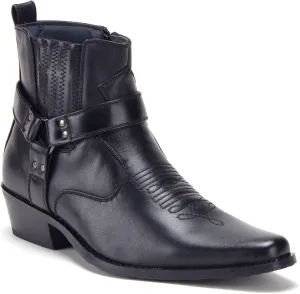 Jazame Cowboy Boots for Men Western Style Ankle High Motorcycle Riding Pointy Toe Moto Dress Boots men's western boots Buckle Design