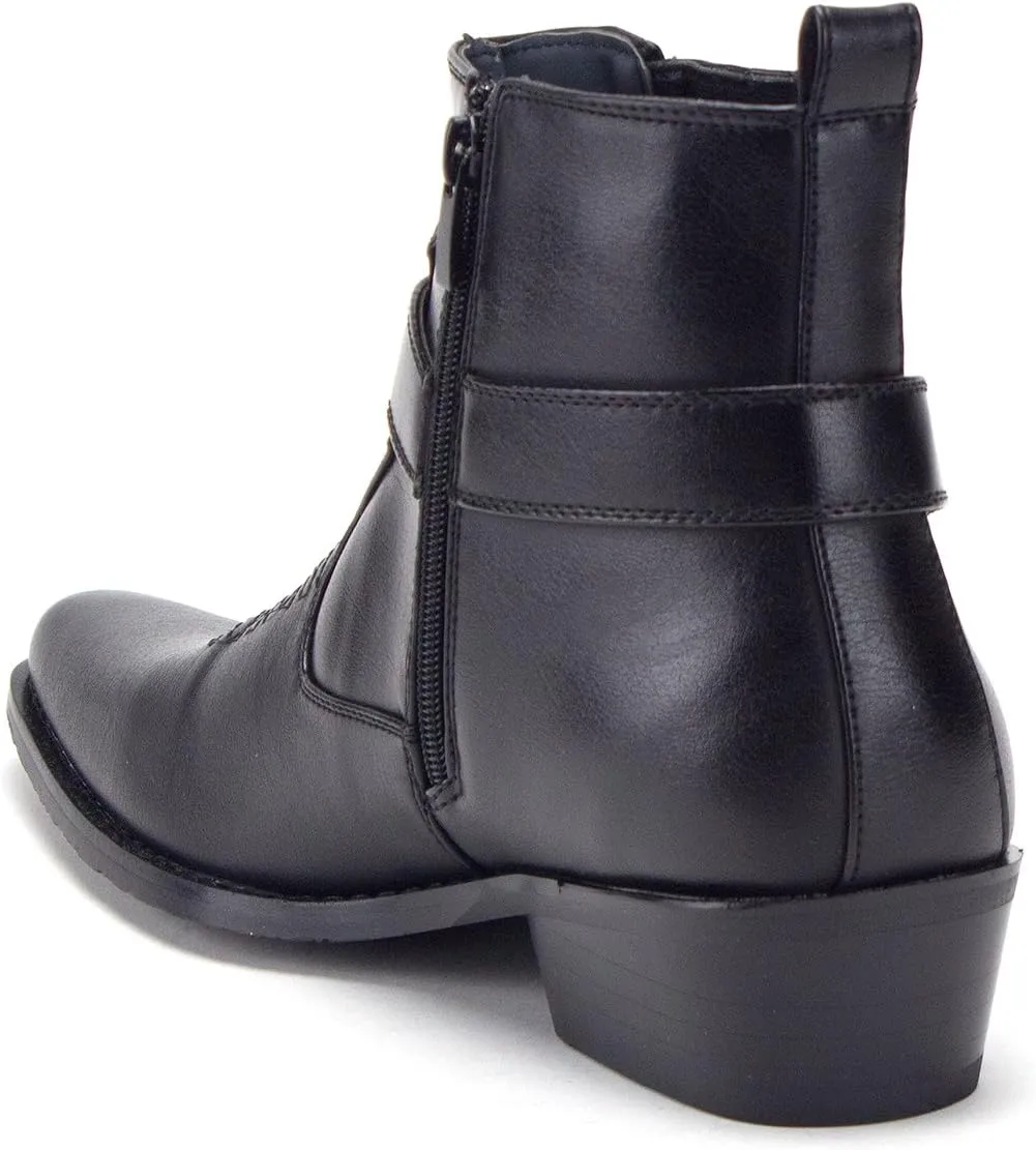 Jazame Cowboy Boots for Men Western Style Ankle High Motorcycle Riding Pointy Toe Moto Dress Boots men's western boots Buckle Design