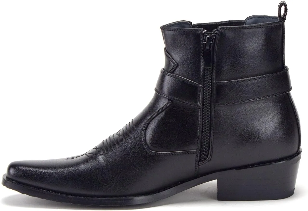 Jazame Cowboy Boots for Men Western Style Ankle High Motorcycle Riding Pointy Toe Moto Dress Boots men's western boots Buckle Design