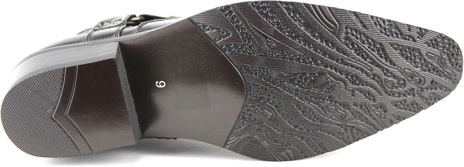 Jazame Cowboy Boots for Men Western Style Ankle High Motorcycle Riding Pointy Toe Moto Dress Boots men's western boots Buckle Design