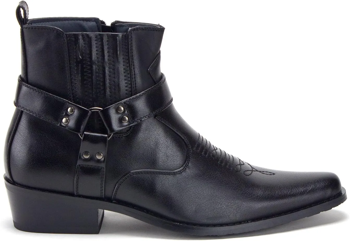 Jazame Cowboy Boots for Men Western Style Ankle High Motorcycle Riding Pointy Toe Moto Dress Boots men's western boots Buckle Design