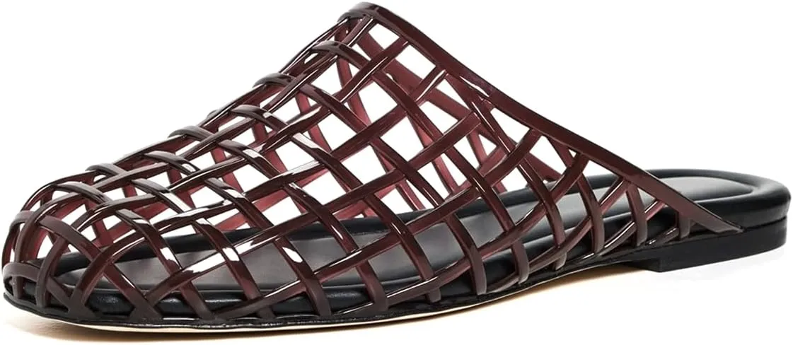 Jelly Shoes for Women Mesh Jelly Flat Sandals Closed Toe Slides Slip on Round Toe Summer Beach Slippers Mules