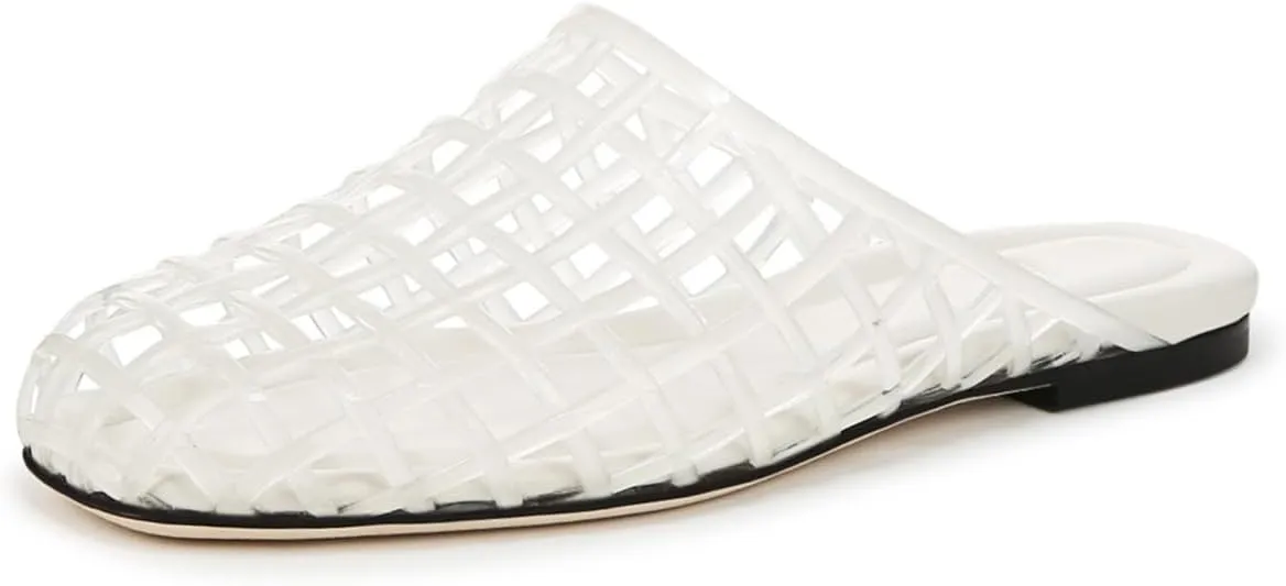 Jelly Shoes for Women Mesh Jelly Flat Sandals Closed Toe Slides Slip on Round Toe Summer Beach Slippers Mules