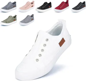 JENN ARDOR Womens Fall Slip On Fashion Sneakers No Laces Comfortable Casual Low Canvas Sneakers Flats Walking Shoes