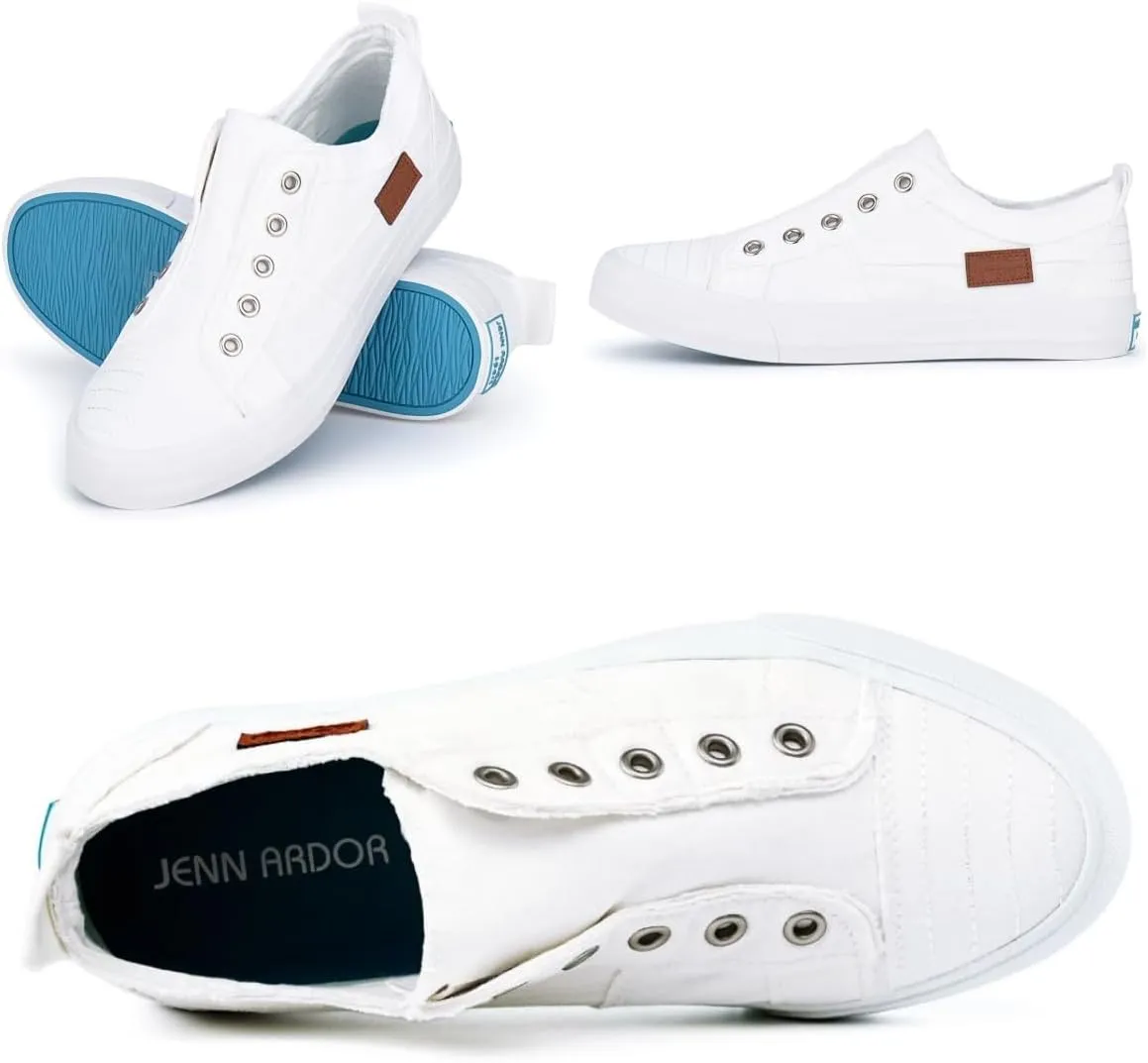 JENN ARDOR Womens Fall Slip On Fashion Sneakers No Laces Comfortable Casual Low Canvas Sneakers Flats Walking Shoes