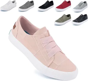 JENN ARDOR Women's Stylish Slip On Sneakers No Laces Elastic Low Top Canvas Sneakers Trendy Flats Comfortable Casual Walking Shoes