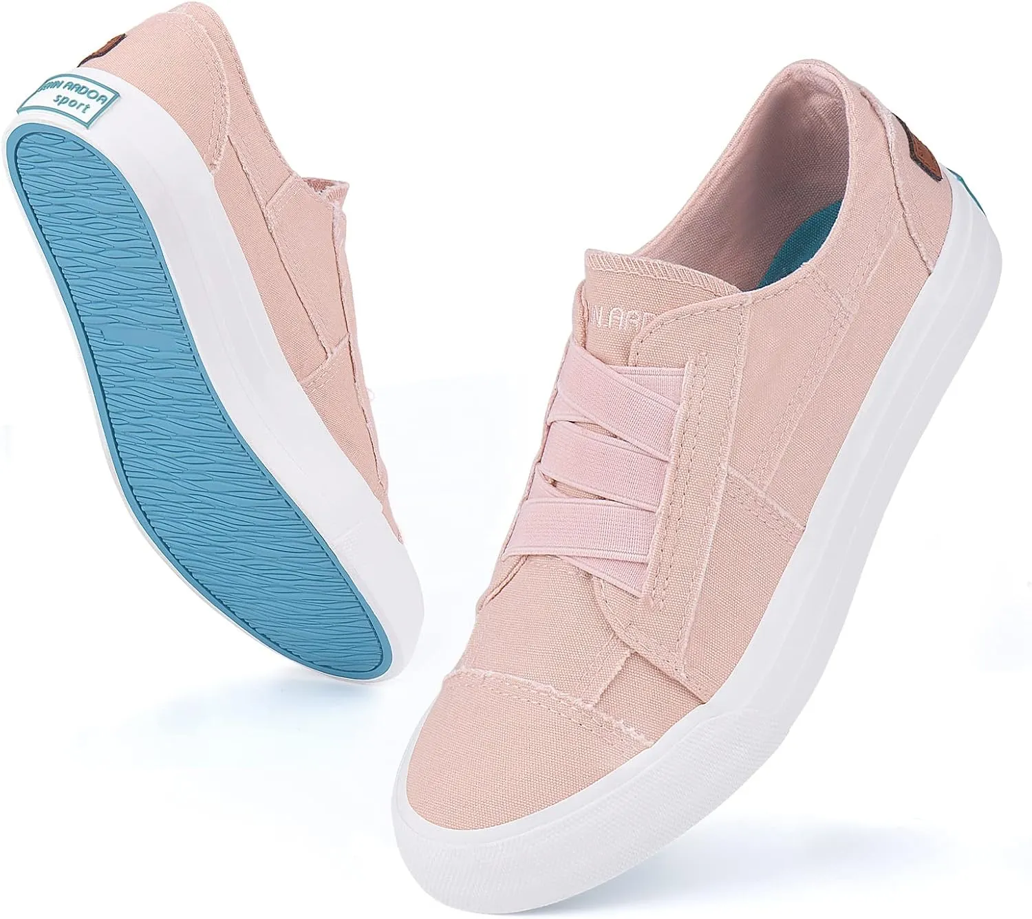 JENN ARDOR Women's Stylish Slip On Sneakers No Laces Elastic Low Top Canvas Sneakers Trendy Flats Comfortable Casual Walking Shoes