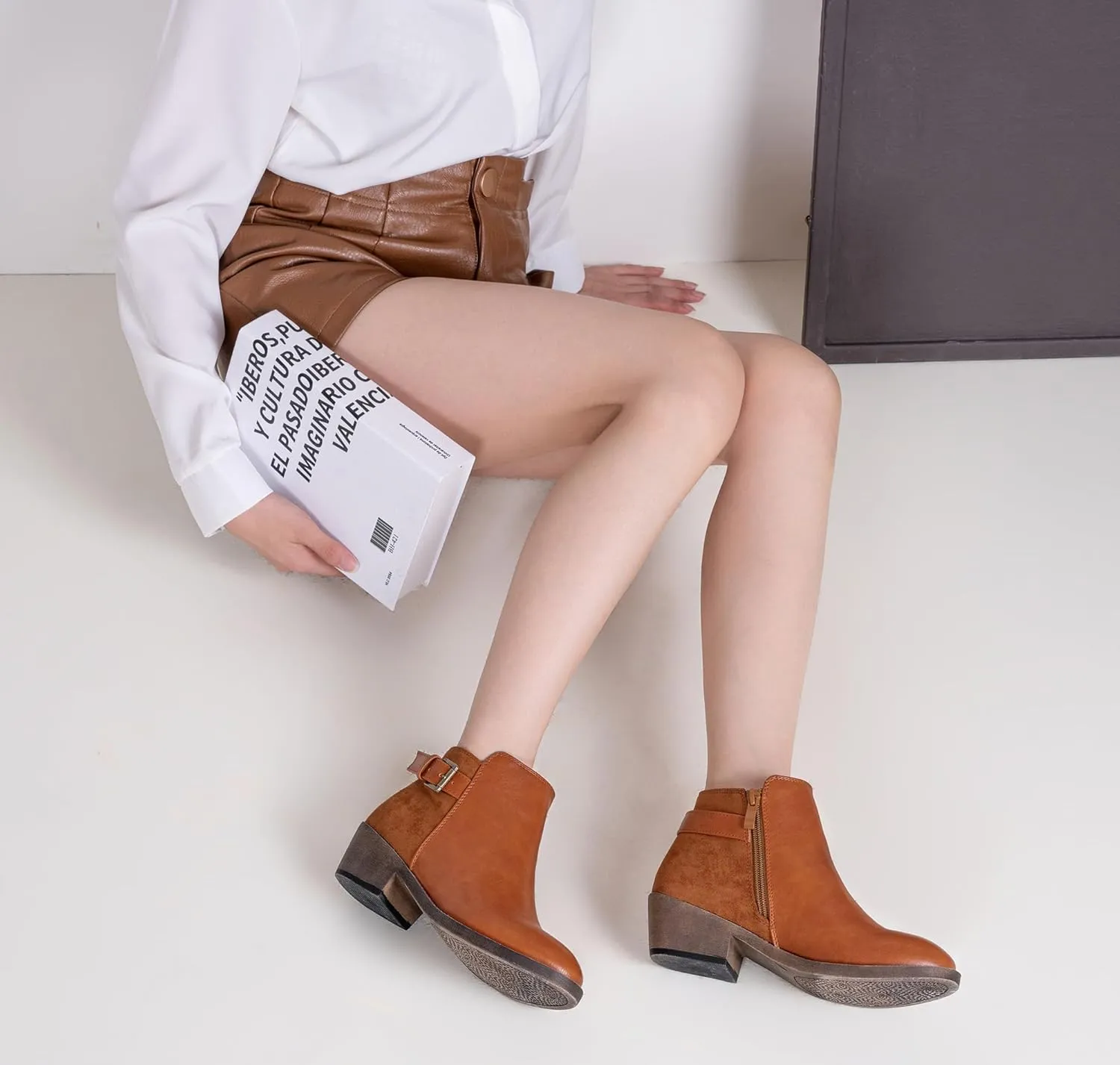 Jeossy Women’s Ankle Short Boots Western Chunky Low Heel Cowboy 9617 Booties with Zipper