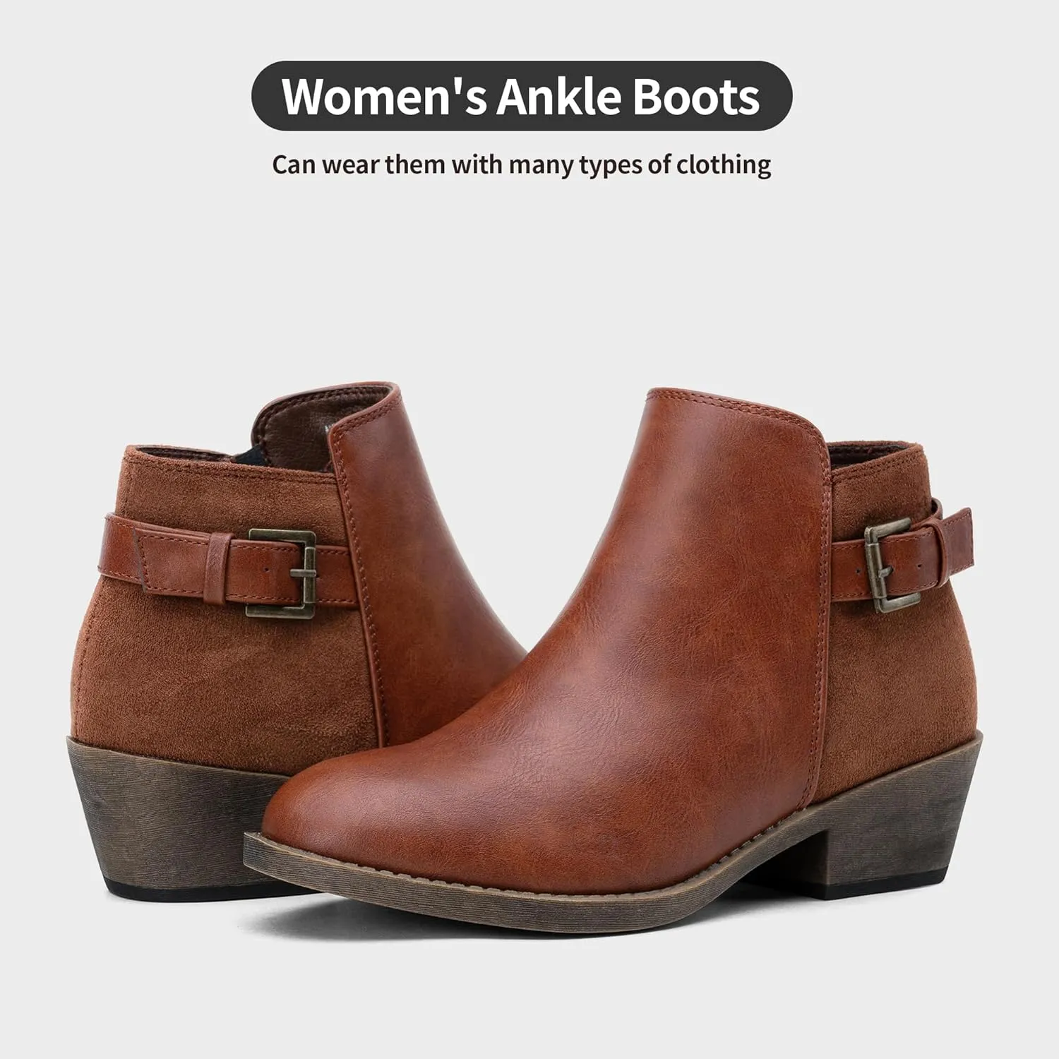 Jeossy Women’s Ankle Short Boots Western Chunky Low Heel Cowboy 9617 Booties with Zipper