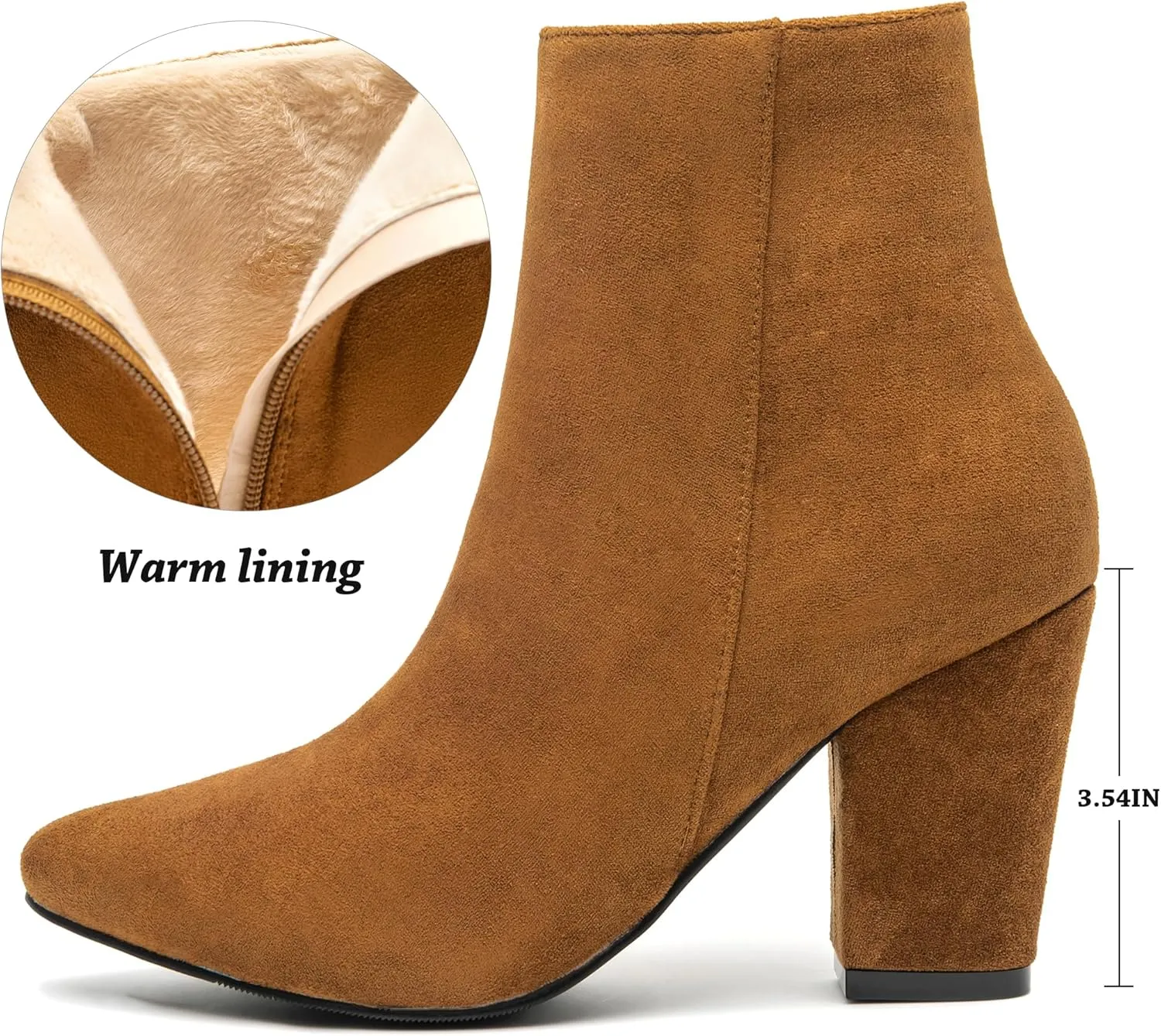 Jiu du Suede Ankle Boots for Women Chunky Block High Heel Booties Sexy Pointed Toe Side Zipper Disco Dressy Short GOGO Boots
