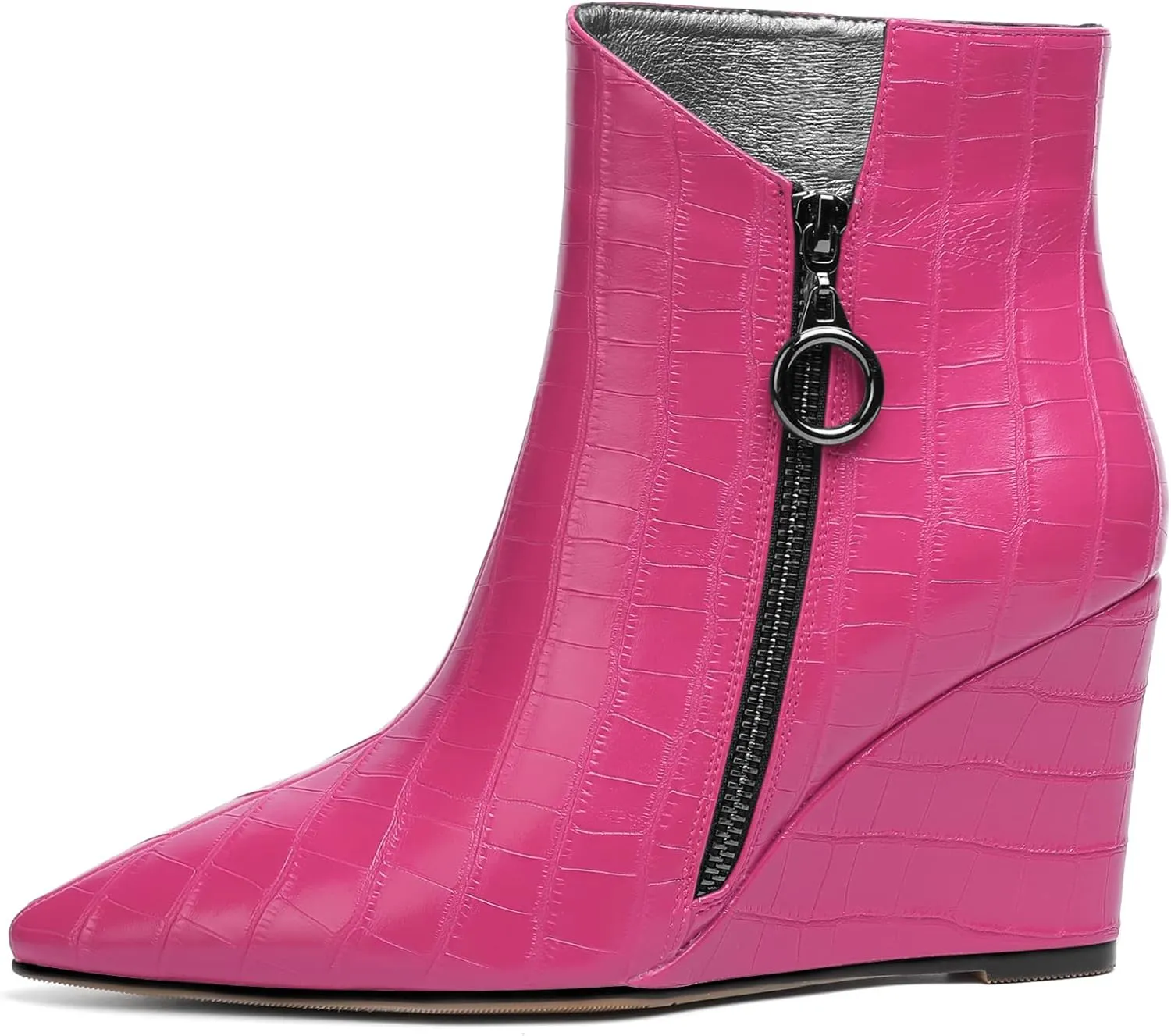 Joseywade Ankle Boots Wedge Heels for Women Pointed Toe Wedge Booties Zipper Closure with Fur 3.5 Inches Short Boots