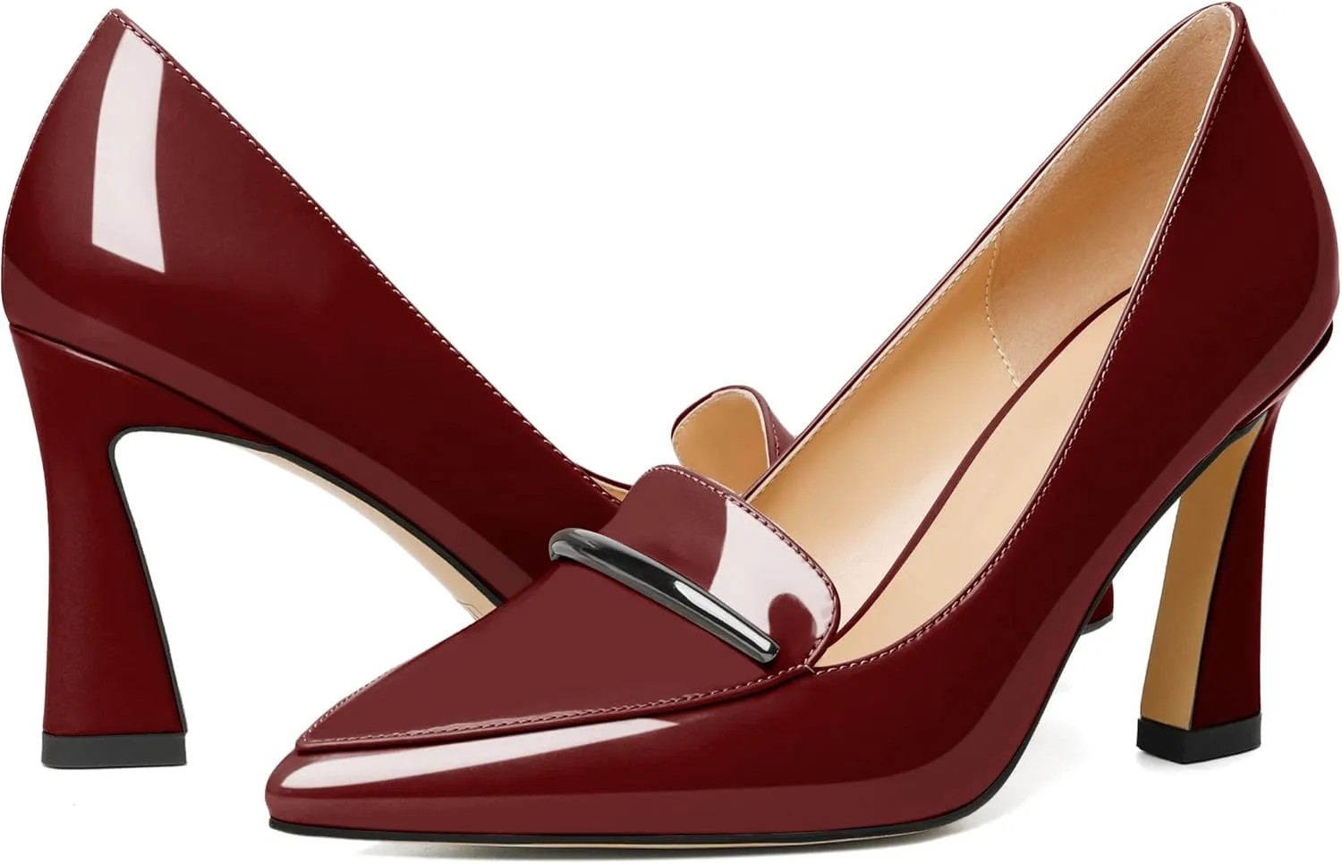 Joseywade Womens High Stilettos Heels Pointed Toe Pumps Slip-on Closed Toe Loafers 3.5 Inch Spool Heel Dress Shoes