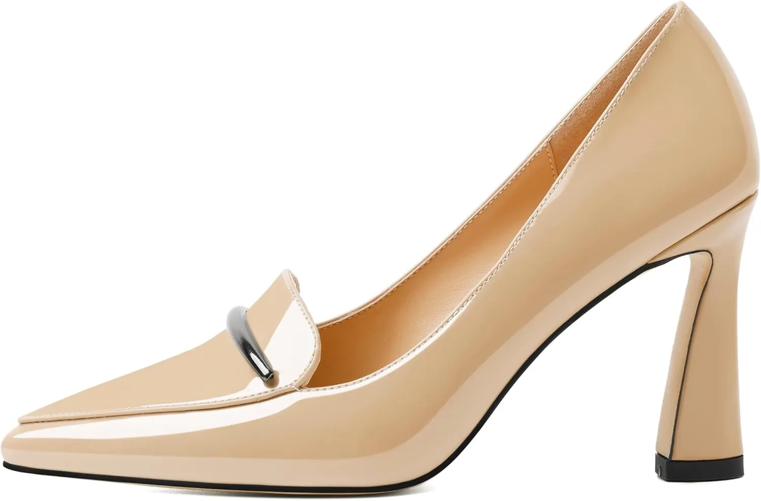 Joseywade Womens High Stilettos Heels Pointed Toe Pumps Slip-on Closed Toe Loafers 3.5 Inch Spool Heel Dress Shoes